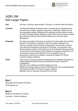 UQFL158 Karl Langer Papers