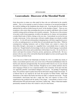 Leeuwenhoek: Discoverer of the Microbial World