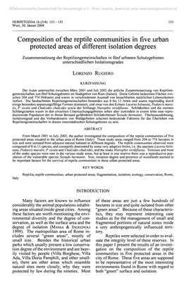 Composition of the Reptile Communities in Five Urban Protected Areas of Different Isolation Degrees