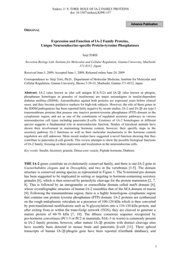 Expression and Function of IA-2 Family Proteins, Unique Neuroendocrine-Specific Protein-Tyrosine Phosphatases