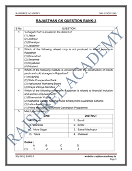 Rajasthan Gk Question Bank-3