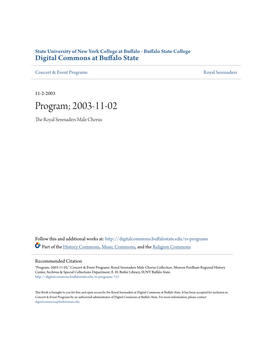 Program; 2003-11-02 the Royal Serenaders Male Chorus