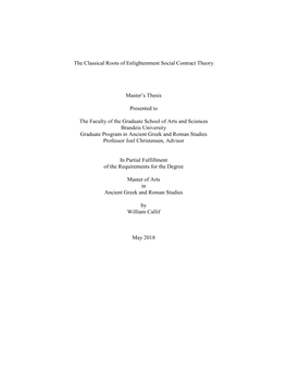 The Classical Roots of Enlightenment Social Contract Theory Master's