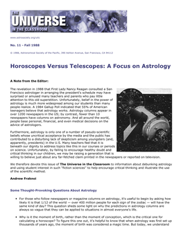 Horoscopes Versus Telescopes: a Focus on Astrology