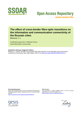 The Effect of Cross-Border Fibre-Optic Transitions on the Information and Communication Connectivity of the Russian Cities Blanutsa, V