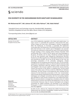 Fish Diversity in the Andharmanik River Sanctuary in Bangladesh