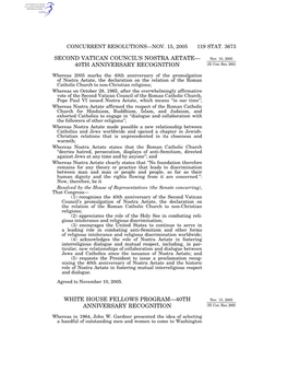 Second Vatican Council's Nostra Aetate— 40Th Anniversary Recognition White House Fellows Program—40Th Anniversary Recognit