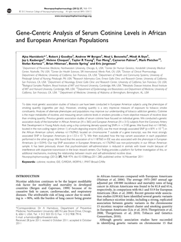 Gene-Centric Analysis of Serum Cotinine Levels in African and European American Populations