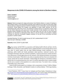 Responses to the COVID-19 Pandemic Among the Amish of Northern Indiana