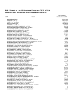 Title I Grants to Local Educational Agencies - NEW YORK Allocations Under the American Recovery and Reinvestment Act