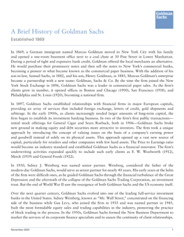 A Brief History of Goldman Sachs