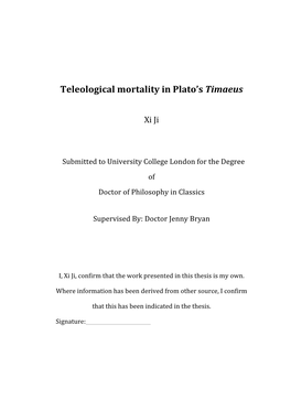 Teleological Mortality in Plato's Timaeus