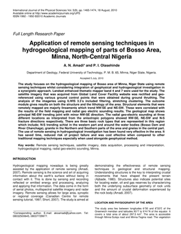 Application of Remote Sensing Techniques in Hydrogeological Mapping of Parts of Bosso Area, Minna, North-Central Nigeria