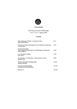 FALSAFEH the Iranian Journal of Philosophy Vol. 37, No. 1, Spring 2009 Content