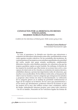 Conflictos Por La Herencia De Bienes Vinculados. Mujeres Nobles Pleiteando