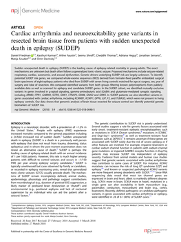 Cardiac Arrhythmia and Neuroexcitability Gene Variants in Resected Brain Tissue from Patients with Sudden Unexpected Death in Epilepsy (SUDEP)