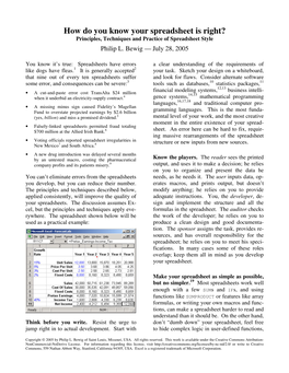 How Do You Know Your Spreadsheet Is Right? Principles, Techniques and Practice of Spreadsheet Style Philip L