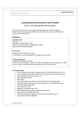 LGV – See Also Genital Ulcer Protocol)