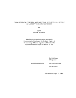 From Sexism to Feminism: Arguments of Definition in a Return to Modesty and Girls Gone Mild