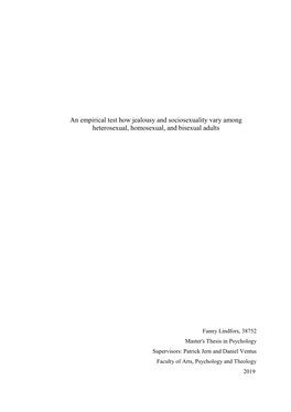 An Empirical Test How Jealousy and Sociosexuality Vary Among Heterosexual, Homosexual, and Bisexual Adults