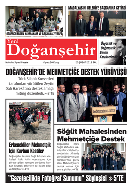 20 Şubat 2018 Tarihli Gazetemiz Sayfalarını Okumak Için TIKLAYINIZ