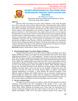 NIGERIA INDEPENDENCE in the UPPER CROSS RIVER REGION: PEOPLES’ EXPECTATIONS and FEELINGS Dr