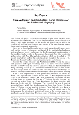 Piera Aulagnier, an Introduction: Some Elements of Her Intellectual Biography