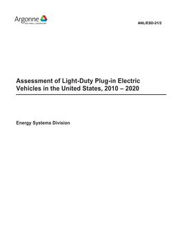 Assessment of Light-Duty Plug-In Electric Vehicles in the United States, 2010 – 2020