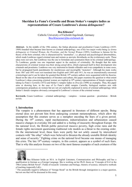 Sheridan Lefanu's Carmilla and Bram Stoker's Vampire Ladies As Representations of Cesare Lombroso's Donna Delinquente