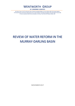 Review of Water Reform in the Murray-Darling Basin