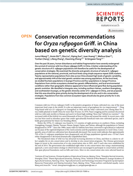 Conservation Recommendations for Oryza Rufipogon Griff. in China