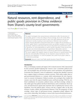 Natural Resources, Rent Dependence, and Public Goods Provision in China: Evidence from Shanxi’S County-Level Governments Yuyi Zhuang* and Guang Zhang