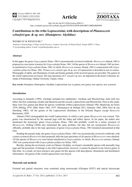 Contributions to the Tribe Leptocorisini, with Descriptions of Planusocoris Schaeferi Gen