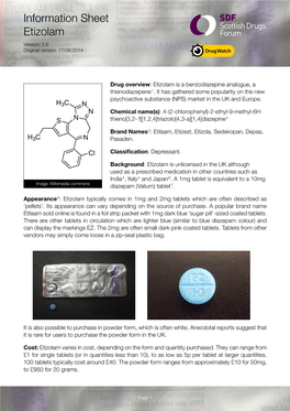 Information Sheet Etizolam Version: 1.0 Original Version: 17/06/2014