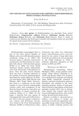 New Species of Long-Legged Flies (Diptera: Dolichopodidae) from Central Pennsylvania