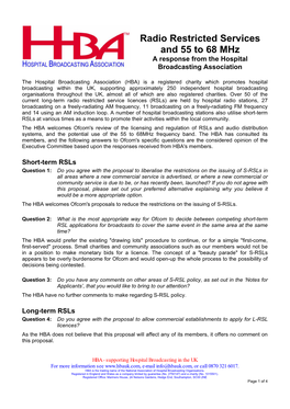 Hospital Broadcasting Association Rsl Response