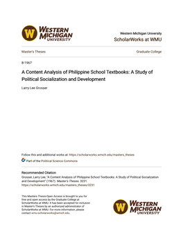 A Content Analysis of Philippine School Textbooks: a Study of Political Socialization and Development