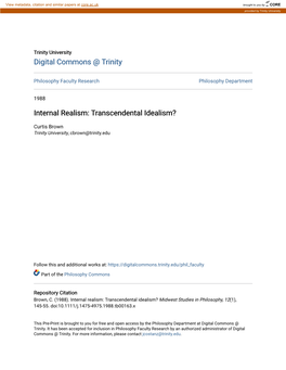 Internal Realism: Transcendental Idealism?