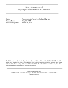 Safety Assessment of Polyvinyl Alcohol As Used in Cosmetics