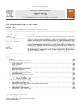 Heat Integrated Distillation Operation