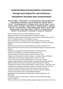 Understanding Land-Atmosphere Interactions Through Tower-Based Flux and Continuous Atmospheric Boundary Layer Measurements