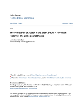 The Persistence of Austen in the 21St Century: a Reception History of the Lizzie Bennet Diaries