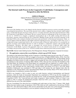 The Internal Audit Process in the Cooperative Credit Banks: Consequences and Perspectives After the Reform