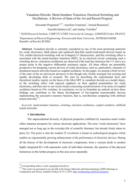 Vanadium Dioxide: Metal-Insulator Transition, Electrical Switching and Oscillations