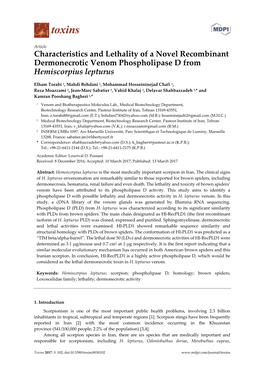 Characteristics and Lethality of a Novel Recombinant Dermonecrotic Venom Phospholipase D from Hemiscorpius Lepturus