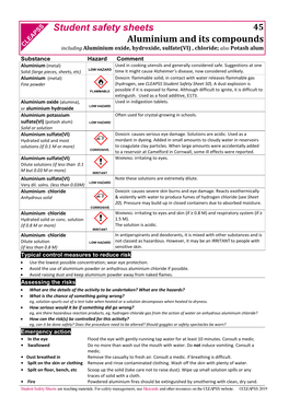 Student Safety Sheets Aluminium and Its Compounds