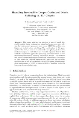 Handling Irreducible Loops: Optimized Node Splitting Vs. DJ-Graphs