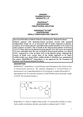 Risperidone) Tablets/Oral Solution