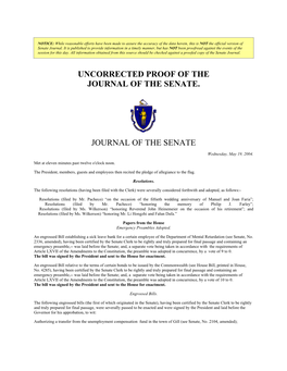 Uncorrected Proof of the Journal of the Senate