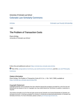 The Problem of Transaction Costs